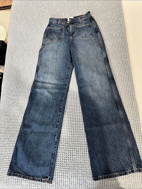 Reformation Alyssa High Rise Wide Leg Long Jeans Wide Leg Blue Waist 25 Like New